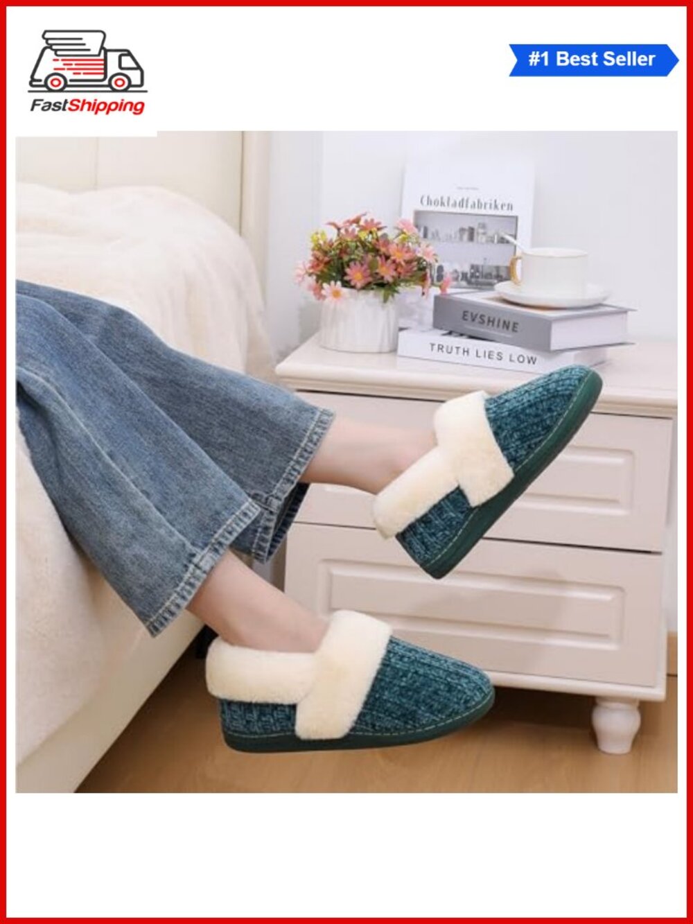 ✨Evshine Women's Closed Back Knit Fuzzy Memory Foam House Slippers - Picture 2 of 5